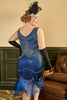 Load image into Gallery viewer, Royal Blue Sequined 1920s Plus Size Gatsby Dress with 20s Accessories Set