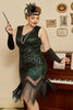 Load image into Gallery viewer, Dark Green Sequined 1920s Plus Size Flapper Dress with 20s Accessories Set