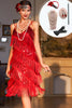 Load image into Gallery viewer, Sparkly Red Sequined 1920s Flapper Dress with 20s Accessories