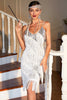 Load image into Gallery viewer, Sparkly White Sequined 1920s Flapper Dress with 20s Accessories