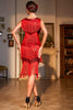 Load image into Gallery viewer, Sparkly Red Sequined Fringed 1920s Gatsby Dress with 20s Accessories