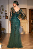 Load image into Gallery viewer, Sparkly Dark Green Sequined Long 1920s Flapper Dress with 20s Accessories