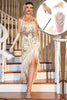 Load image into Gallery viewer, Champagne Sequined Fringed 1920s Gatsby Dress with Accessories Set