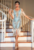 Load image into Gallery viewer, Green Fringed Sequined Gatsby Dress with Accessories Set