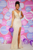 Load image into Gallery viewer, Sheath Deep V Neck Champagne Sequins Prom Dress with Split Front