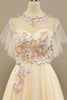 Load image into Gallery viewer, Yellow A Line Tulle Short Sleeves Long Prom Dress With Appliques