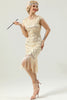 Load image into Gallery viewer, Champagne Sequin Fringe Flapper Dress