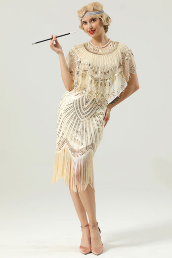 Champagne Sequin Fringe Flapper Dress