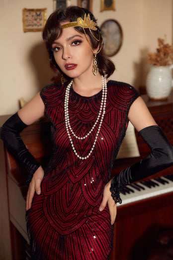 Red Gatsby Glitter Fringe 1920s Flapper Dress