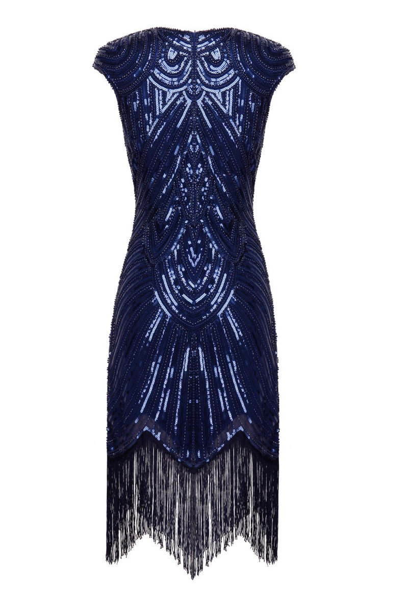 Load image into Gallery viewer, Round Neck Royal Blue Sequins 1920s Dress