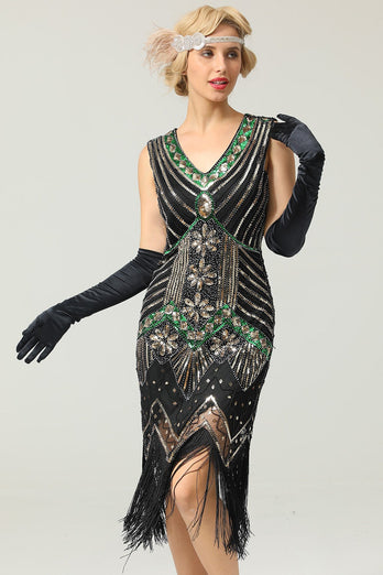 Black and Silver Sequin 1920s Dress