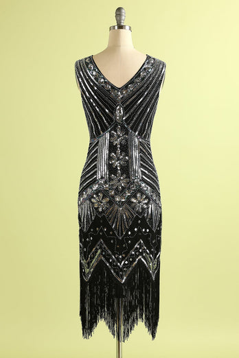 Black and Silver Sequin 1920s Dress