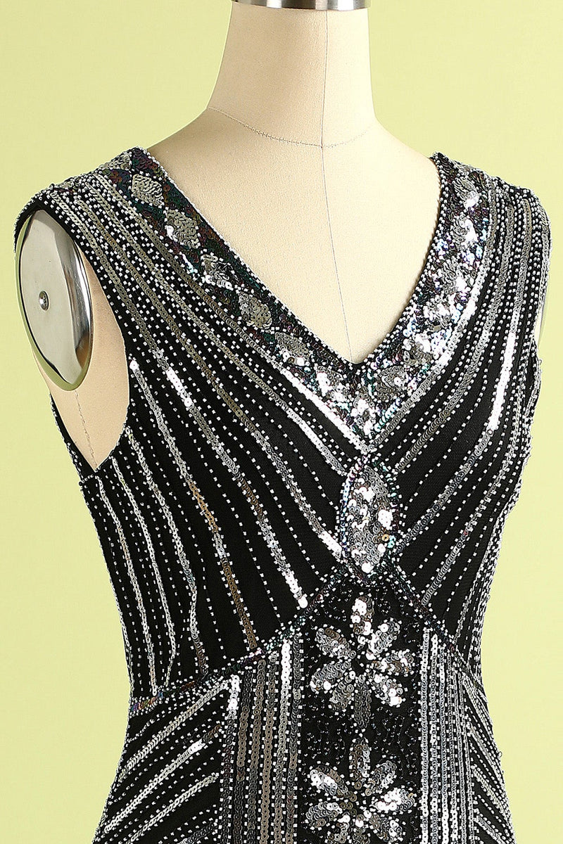 Load image into Gallery viewer, Black and Gold Sequin 1920s Dress