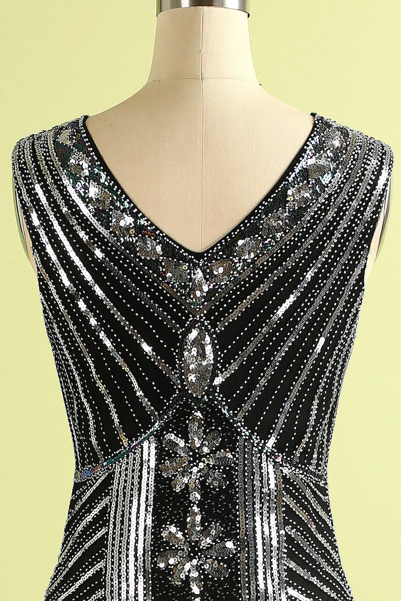 Load image into Gallery viewer, Black and Gold Sequin 1920s Dress