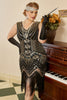 Load image into Gallery viewer, Sparkly Black 1920s Plus Size Beaded Sequins Flapper Dress