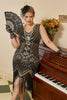 Load image into Gallery viewer, Sparkly Black 1920s Plus Size Beaded Sequins Flapper Dress