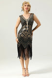 Black and Gold Sequin 1920s Dress