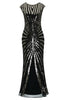 Load image into Gallery viewer, Black and Champagne Sequined Formal Dress