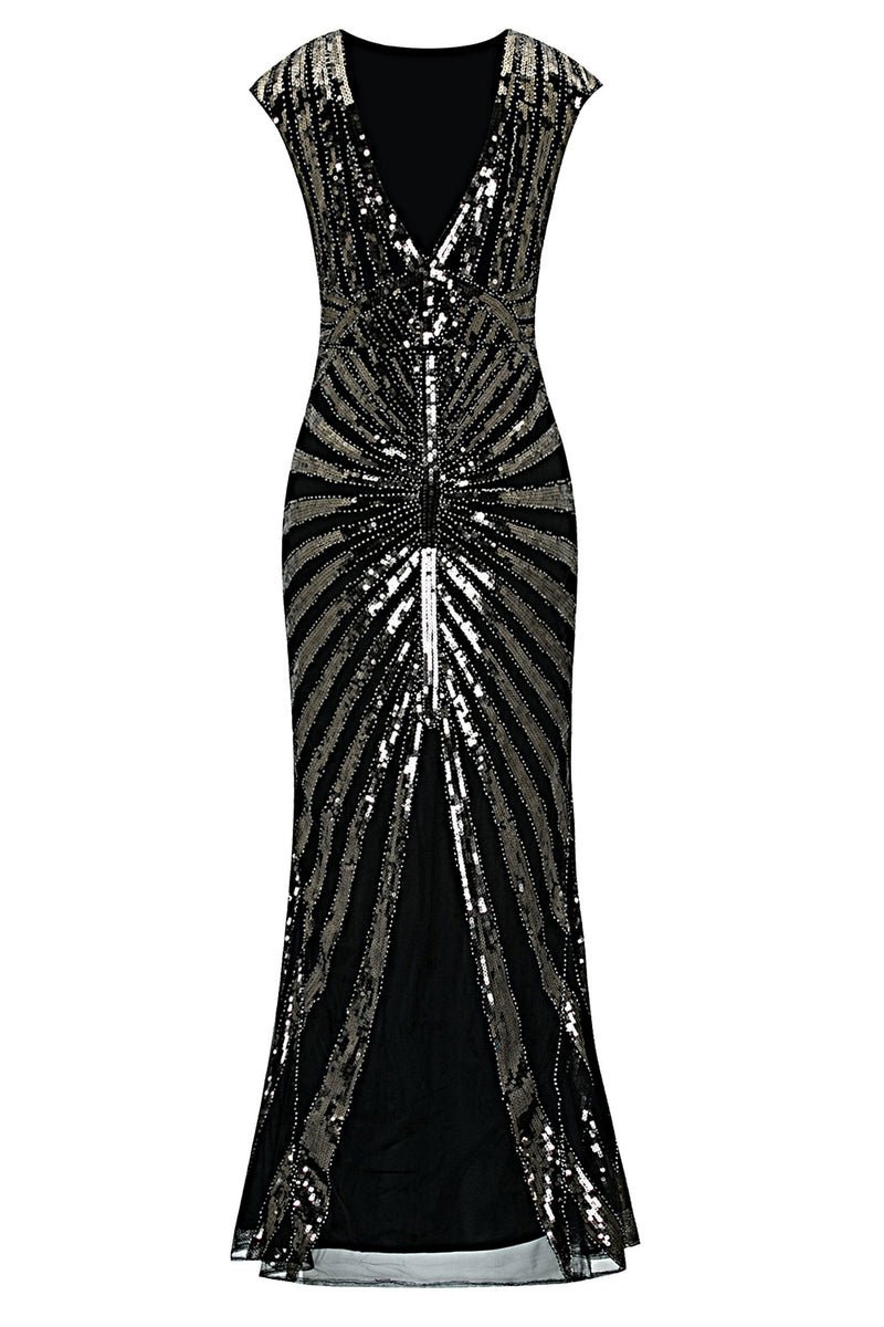 Load image into Gallery viewer, Black and Champagne Sequined Formal Dress