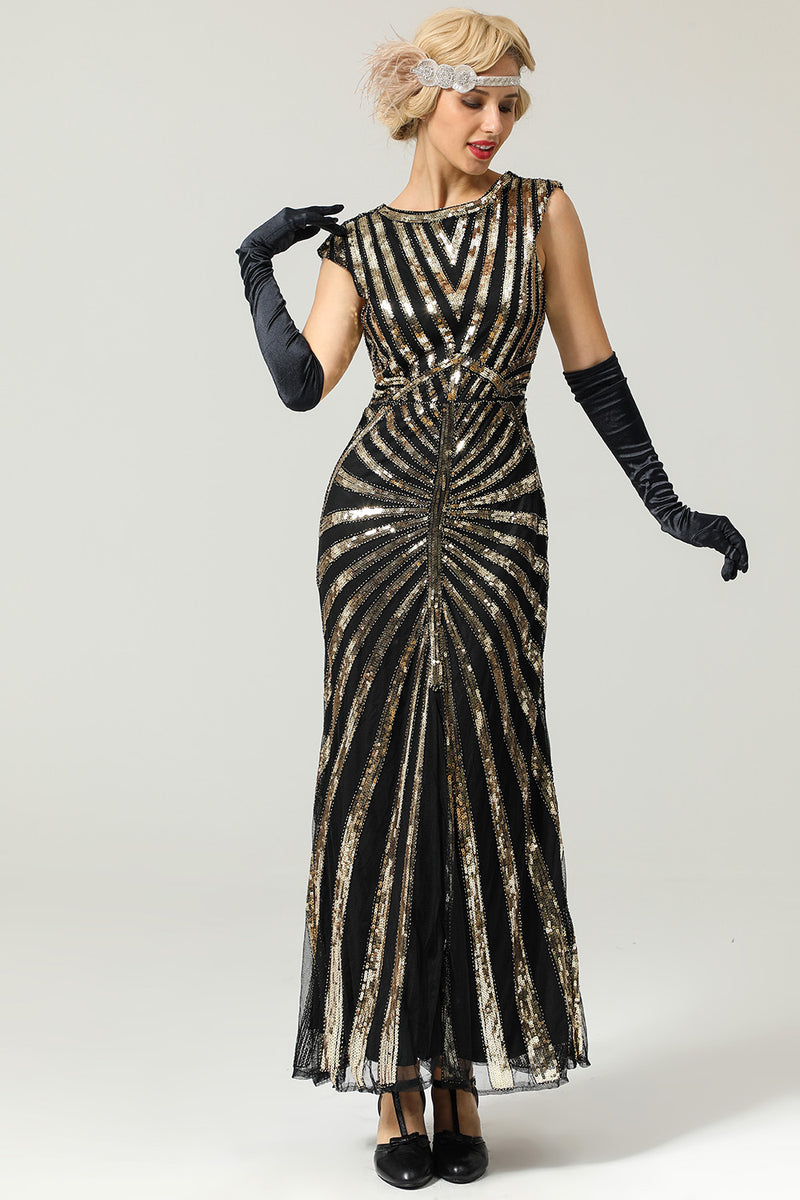 Load image into Gallery viewer, Black Mermaid 1920s Sequined Flapper Dress