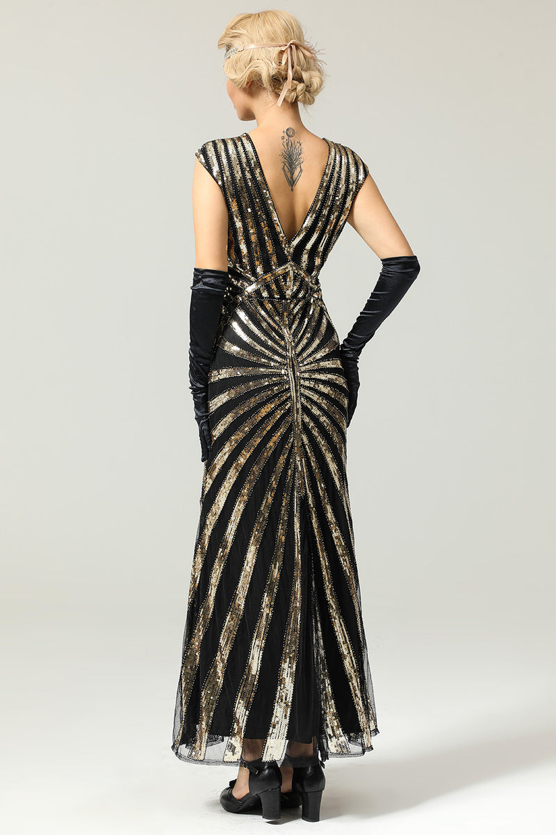 Load image into Gallery viewer, Black and Champagne Sequined Formal Dress