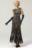 Black and Gold Mermaid 1920s Sequined Flapper Dress