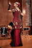 Load image into Gallery viewer, Burgundy Long 1920s Sequins Flapper Formal Dress