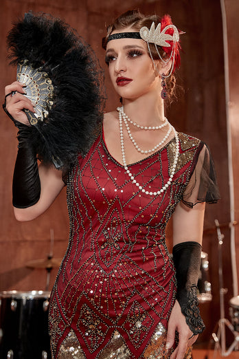 Burgundy Long 1920s Sequins Flapper Formal Dress