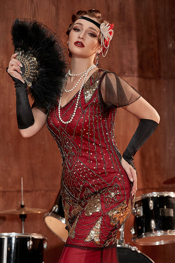 Burgundy Long 1920s Sequins Flapper Formal Dress