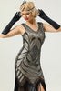 Load image into Gallery viewer, Black and Gold V Neck Sequin 1920s Flapper Dress