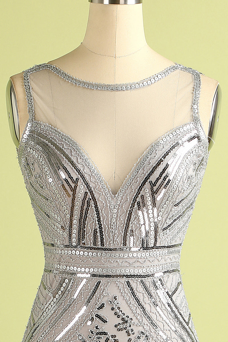 Load image into Gallery viewer, Black Long Tulle Sequin 1920s Dress