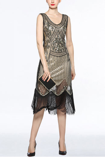 Navy 1920s Fringe Sequin Flapper Dress