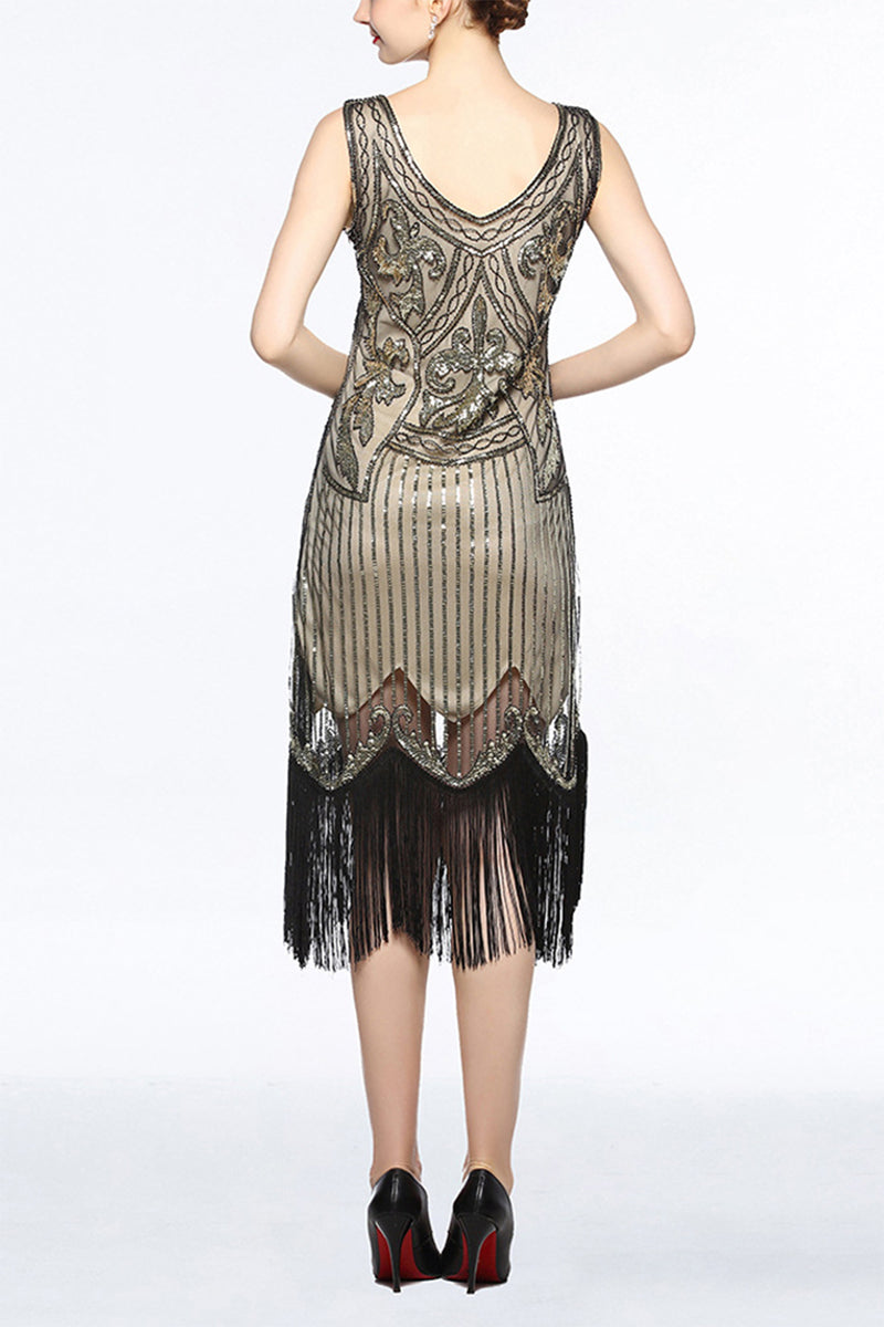 Load image into Gallery viewer, Black 1920s Fringe Sequin Flapper Dress