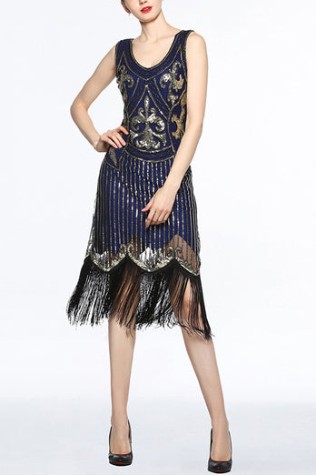 Gold 1920s Fringe Sequin Flapper Dress