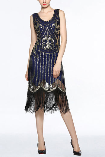 Gold 1920s Fringe Sequin Flapper Dress