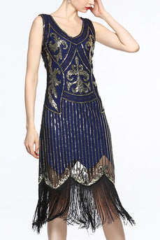 Navy 1920s Fringe Sequin Flapper Dress