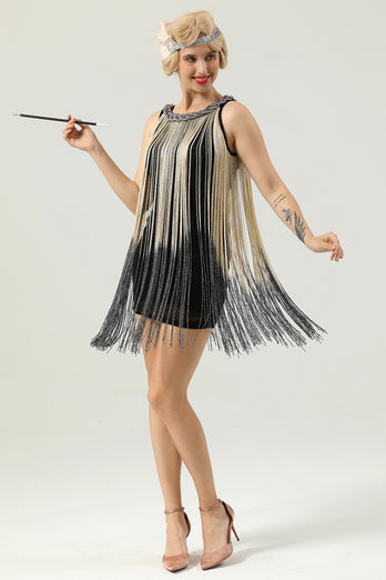 Black Sequin Sleeveless Cocktail Party Dress with Tassel