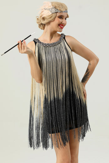 Black Sequin Sleeveless Cocktail Party Dress with Tassel