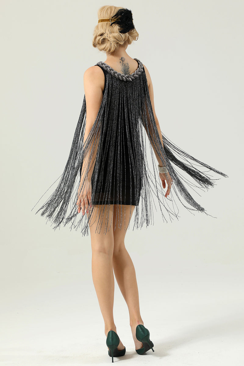 Load image into Gallery viewer, Black Sequin Sleeveless Cocktail Party Dress with Tassel