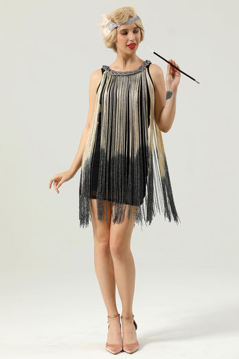 Black Sequin Sleeveless Cocktail Party Dress with Tassel