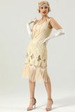 Apricot Sequin Fringe Bodycon 1920s Dress