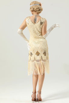 Apricot Sequin Fringe Bodycon 1920s Dress