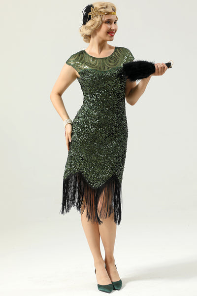 Green Cap Sleeves Sequin 1920s Dress