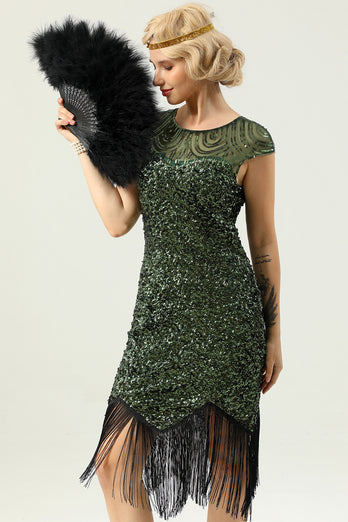 Green Cap Sleeves Sequin 1920s Dress