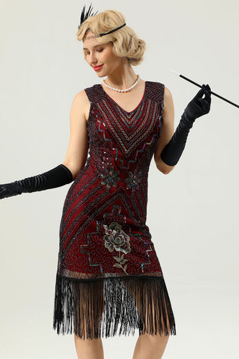 Golden V-neck 1920s Flapper Dress