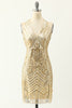 Load image into Gallery viewer, Gold Sequins V Neck Cocktail Party Dress