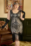 Plus Size 1920s Gatsby Sequin Fringed Apricot Flapper Dress