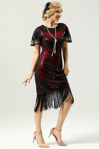 1920 Black&Red Sequins Dress with Batwing Sleeves