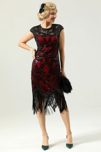 Burgundy Sequins 1920s Dress with Tassel