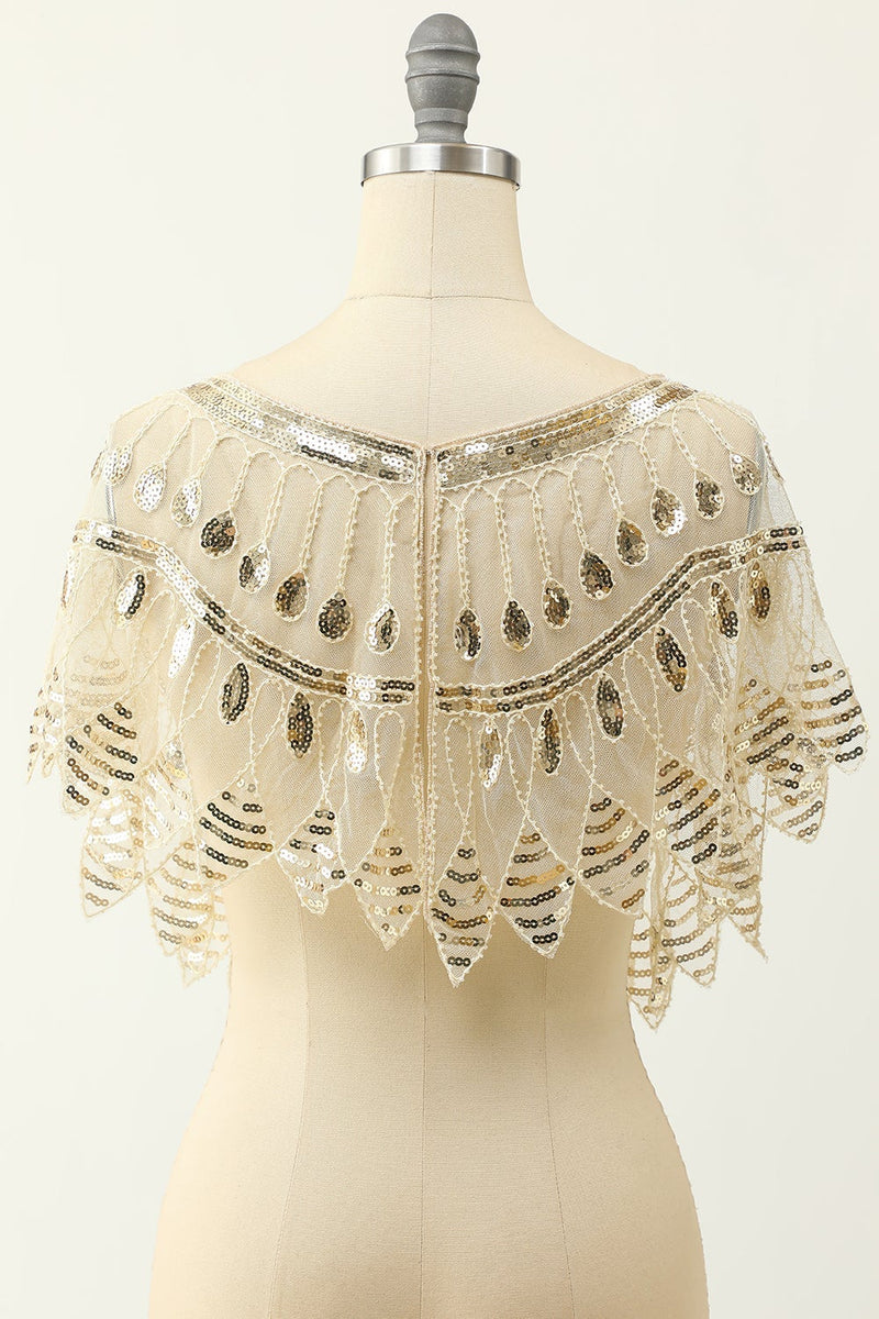 Load image into Gallery viewer, Black and Gold Sequin 1920s Cape